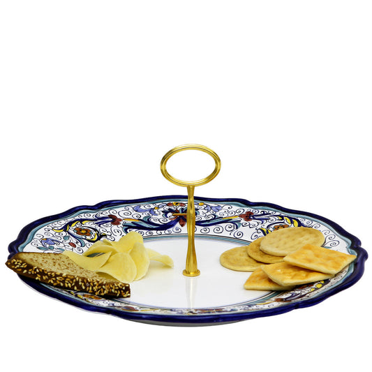 VECCHIA DERUTA: Tid Bit Server Charger Plate with Golden or Chrome Oval Metal Handle - Artistica.com