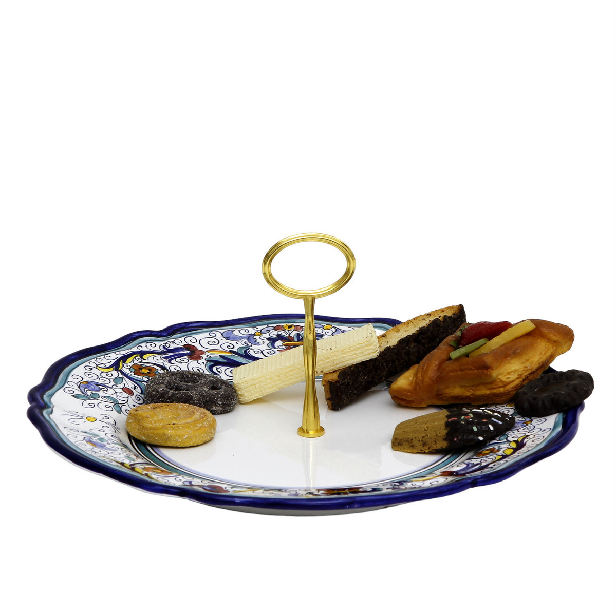 VECCHIA DERUTA: Tid Bit Server Charger Plate with Golden or Chrome Oval Metal Handle - Artistica.com