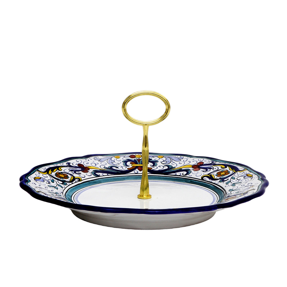 VECCHIA DERUTA: Tid Bit Server Charger Plate with Golden or Chrome Oval Metal Handle - Artistica.com