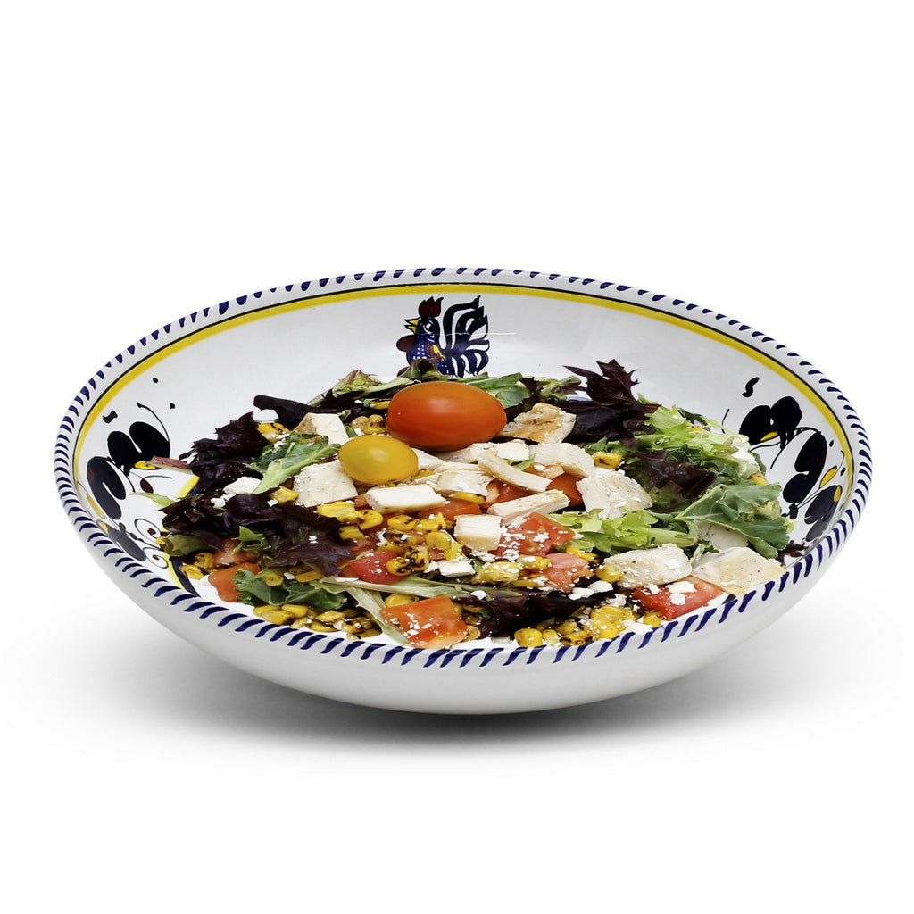 ORVIETO BLUE ROOSTER: Risotto/Pasta/Cioppino round shallow coupe bowl - Artistica.com