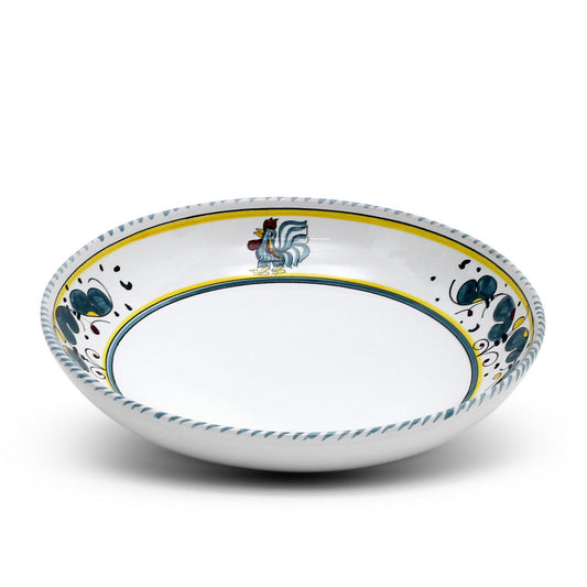 ORVIETO GREEN ROOSTER: Risotto/Pasta/Cioppino round shallow coupe bowl - Artistica.com