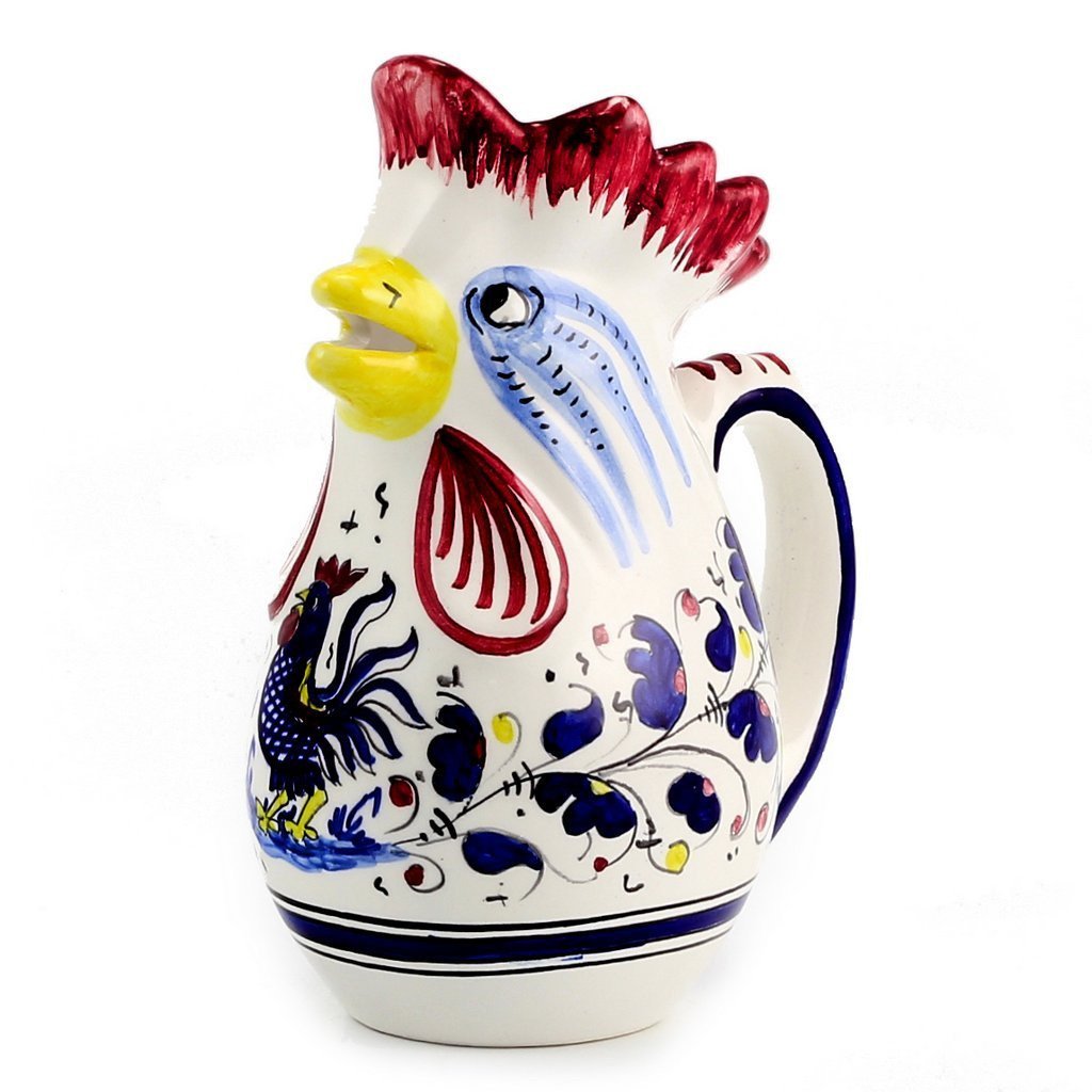 ORVIETO BLUE: Rooster of Fortune Pitcher (1 Liter 34 Oz 1 Qt)