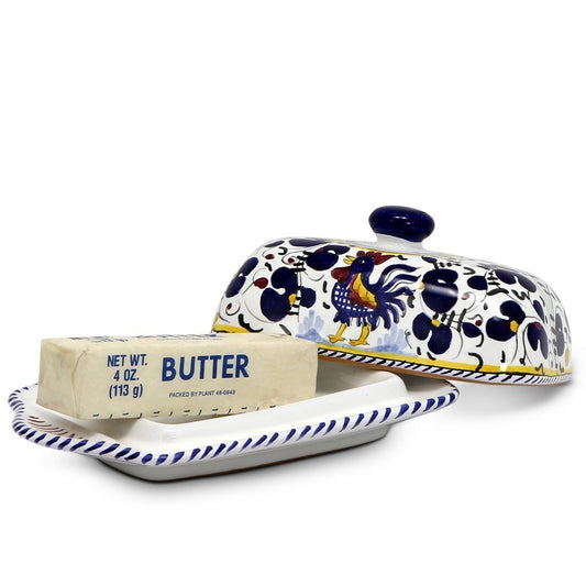 ORVIETO BLUE ROOSTER: Butter Dish with Cover