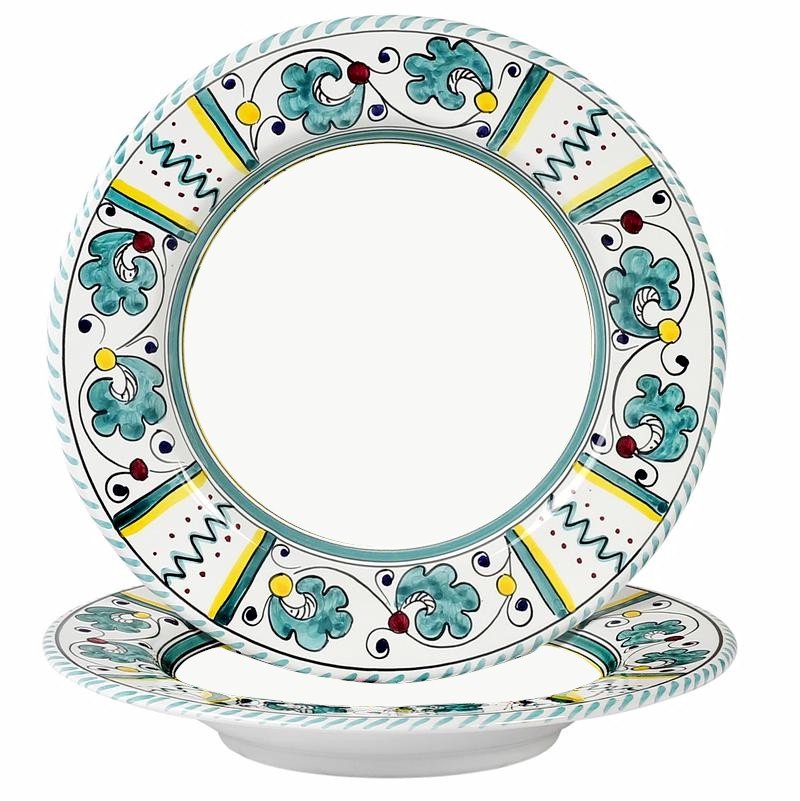 ORVIETO GREEN ROOSTER: Coupe Pasta Soup Bowl (White Center)