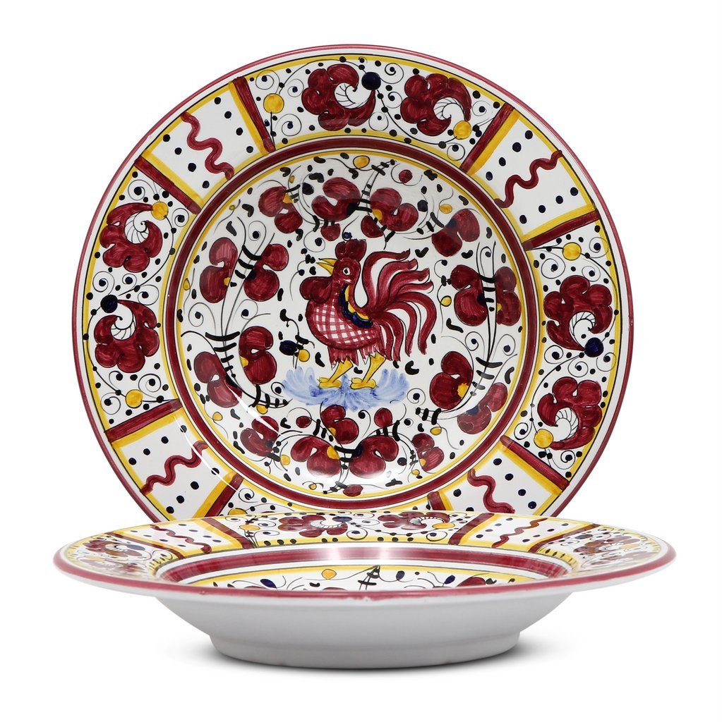 ORVIETO RED ROOSTER: Rim Pasta Soup Bowl