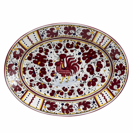 ORVIETO RED ROOSTER: Large Oval Platter