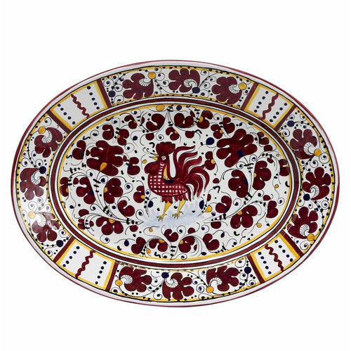 ORVIETO RED ROOSTER: Large Oval Platter