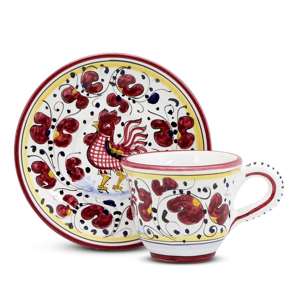 ORVIETO RED ROOSTER: Espresso cup and Saucer