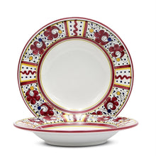 Load image into Gallery viewer, ORVIETO RED ROOSTER: Coupe Pasta Soup Bowl (White Center)